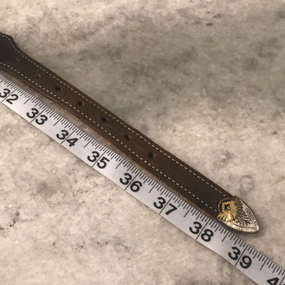 Vintage Western Belt Womens 34 Blue Woven Gold SilverTone Buckle Leather Cowgirl - Picture 12 of 13